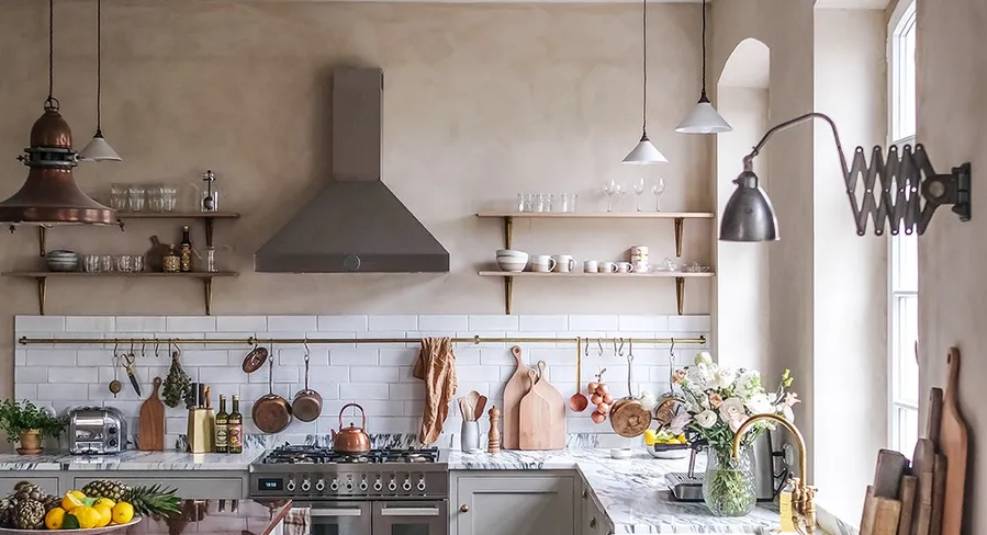 Home kitchen with traditional food